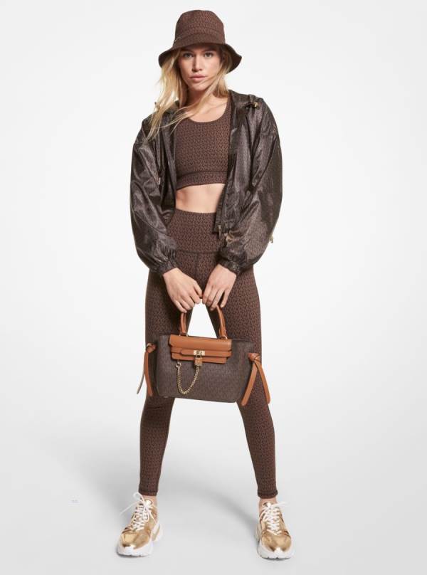 Damske Bundy Michael Kors Logo Satin Ciré Cropped Windbreaker Čokoláda - Oblecenie Michael Kors Nejlevnejsi | MIHBF-3520